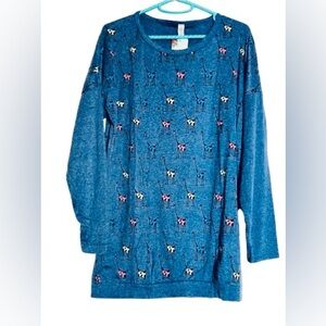 Women's Blue Graphic Sweater with Colorful Giraffe Print Casual Wear Size Large